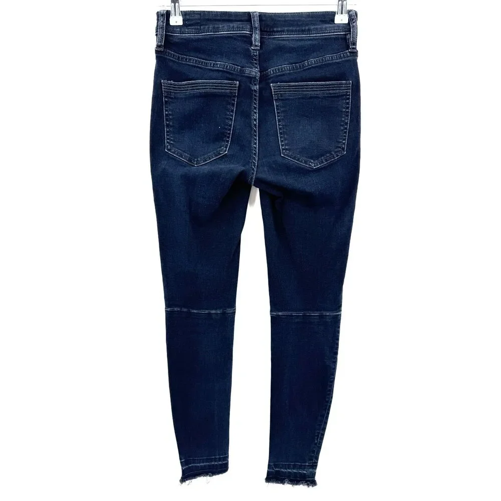 FREE PEOPLE | WE THE FREE Dark Wash Ivy Denim Pull On Raw Hem Skinny Jeans Sz 26